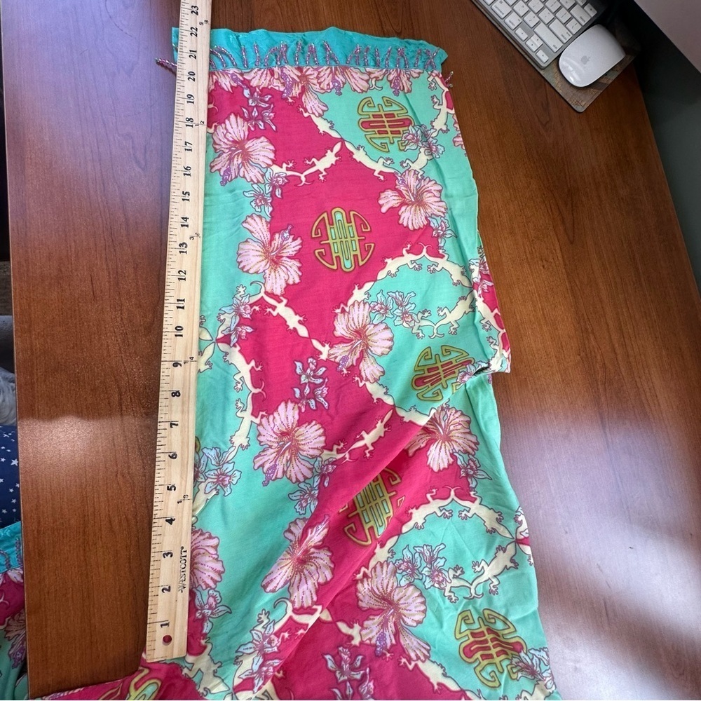 Vintage Rainbow Jo Tropical Floral Pink & Mint Pants Sz L Beaded Button Hawaiian - Picture 14 of 15